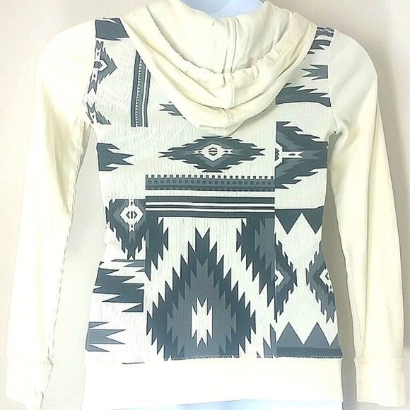Lauren Ralph Lauren Southwest Aztec Print Hoodie Size M Cream Black Cotton Boho - Picture 2 of 5